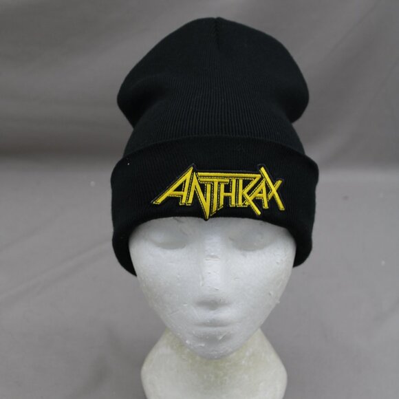 Band Toque/ Beanie - Anthrax Yellow Word Logo - Adult Stretch Fit - Picture 3 of 7